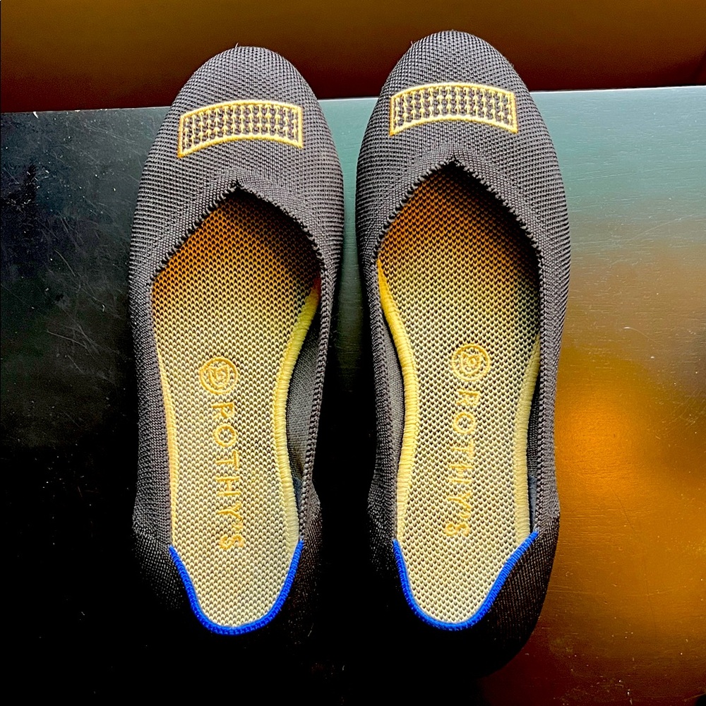 Rothy's Black and Gold Loafers